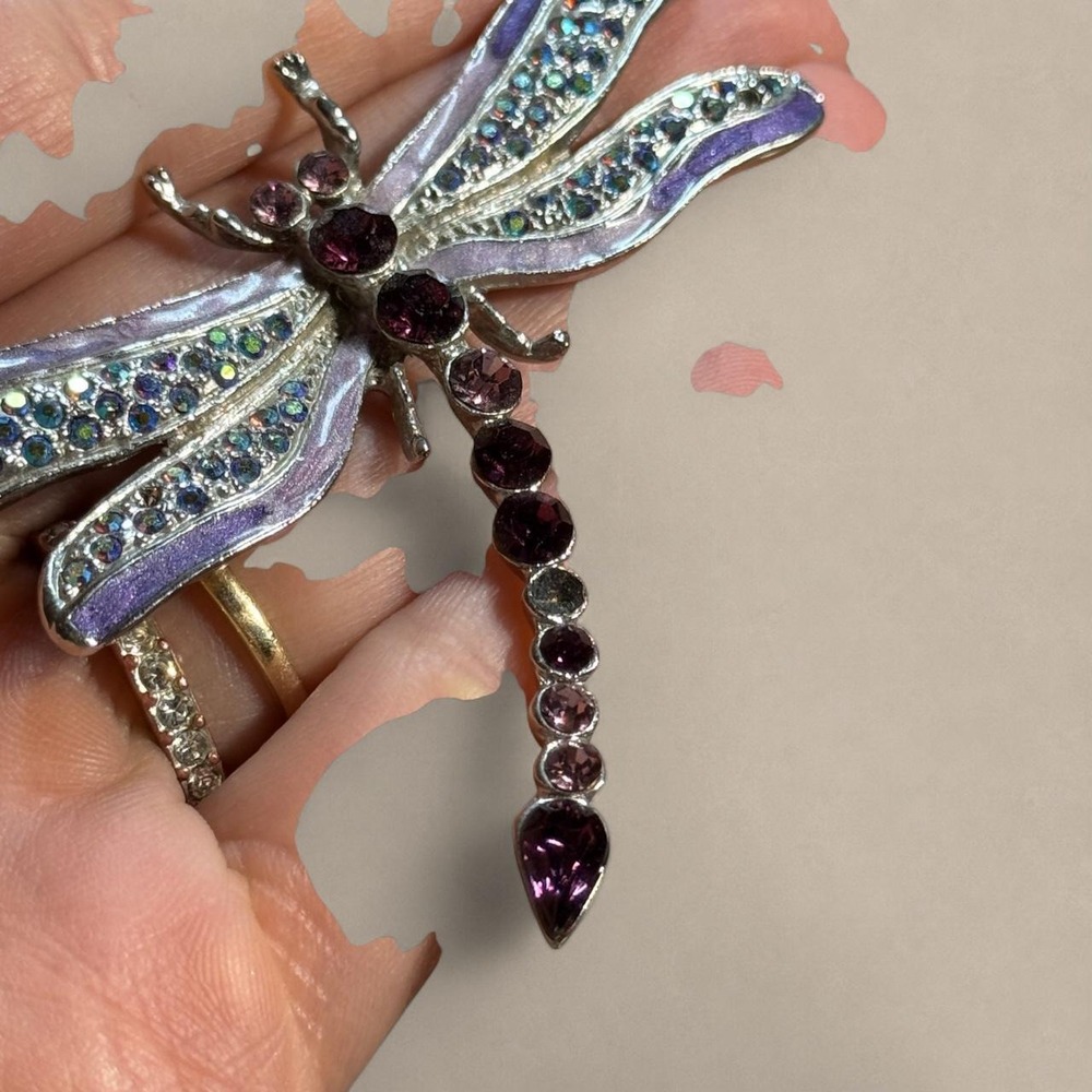 Purple Rhinestone Dragonfly Brooch Pin - Picture 3 of 4